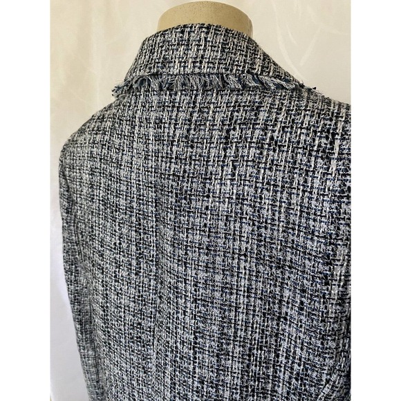 NWOT Karl Lagerfeld Fringe Trim Tweed Blazer Jacket Metallic Blue Two Bu… - Picture 7 of 12